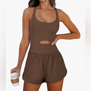 Caracilia Women's Athletic Romper-Brown-Size Large